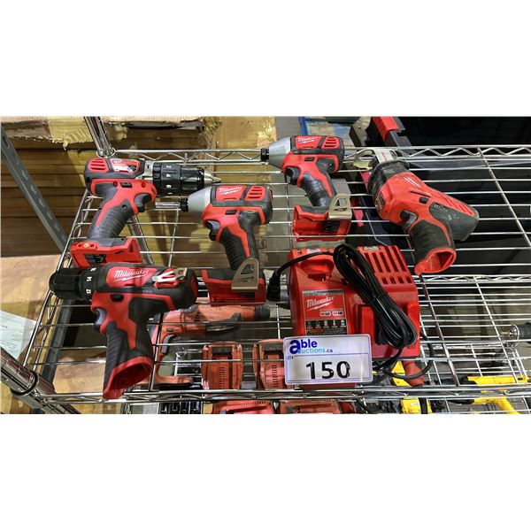 ASSORTED CORDLESS MILWAUKEE TOOLS & BATTERY CHARGER - *NO BATTERY*
