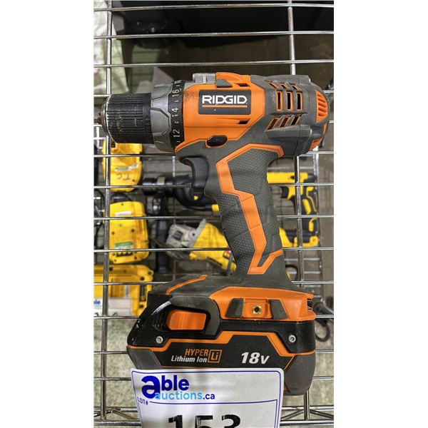 RIDGID CORDLESS DRILL WITH BATTERY - *NO CHARGER*