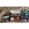 Image 2 : SHELF OF ASSORTED TOOLS: HILTI HAMMER DRILL, HITACHI COIL NAILER, METABO ANGLE GRINDER & MORE