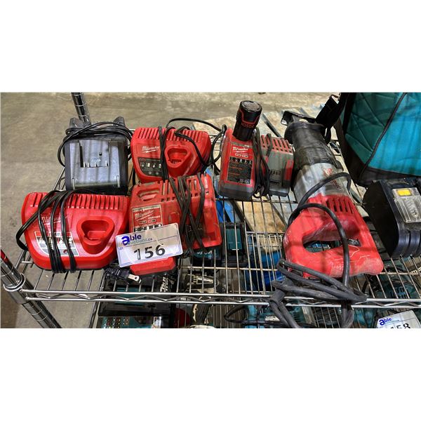 MILWAUKEE SAWZALL & ASSORTED MILWAUKEE BATTERY CHARGERS