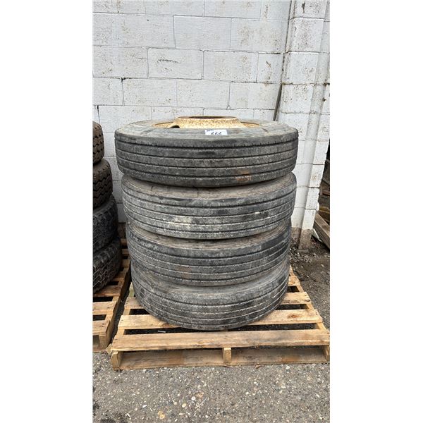 SET OF 4 GOLDEN CROWN AS678 11R24.5 TIRES MOUNTED ON 10 BOLT METAL RIMS