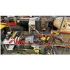 Image 1 : SHELF OF ASSORTED HAND TOOLS: RIGHT CUT AVIATION SNIPS, BALL MOUNT TRAILER HITCH, CLAMPS & MORE