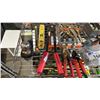 Image 2 : SHELF OF ASSORTED HAND TOOLS: RIGHT CUT AVIATION SNIPS, BALL MOUNT TRAILER HITCH, CLAMPS & MORE
