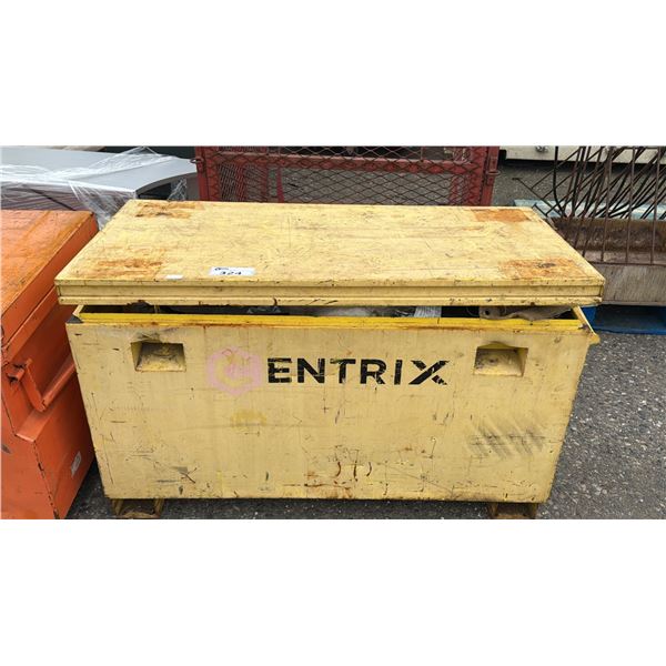 YELLOW METAL STORAGE CONTAINER & CONTENTS