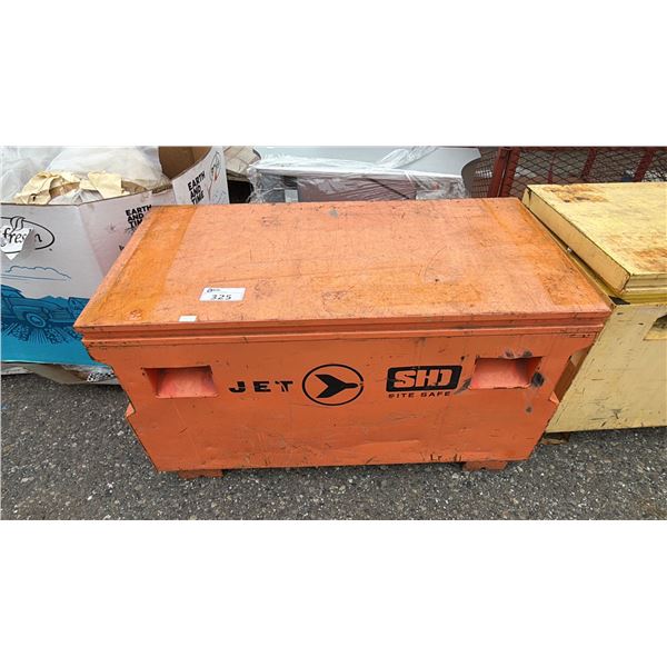 ORANGE METAL STORAGE CONTAINER & CONTENTS