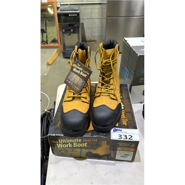 MEN'S BIG K CLOTHING STEEL TOE WORK BOOTS: SIZE 10