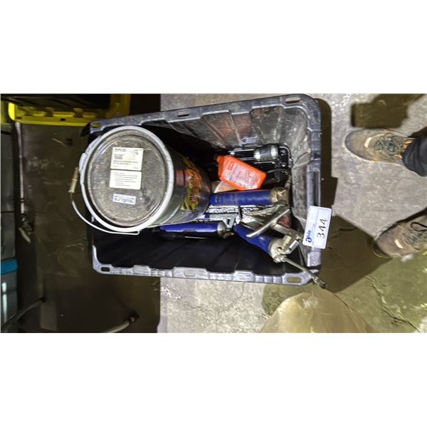 TOTE OF EMERGENCY SPILL RESPONSE PADS, GREASE GUNS & MORE