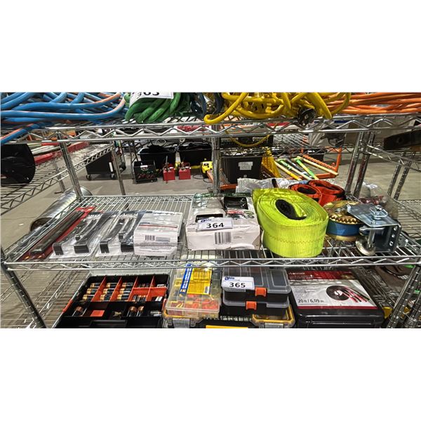 SHELF OF PRY BARS, QUICK CONNECT WIRING HARNESS, RATCHET TIE DOWN STRAPS & MORE
