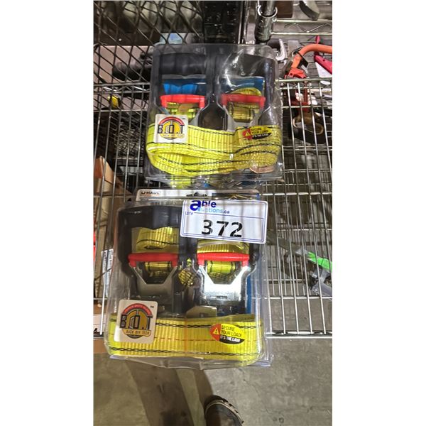 *NEW* (2) PACKS OF 2 U-HAUL 7' ANGLE RATCHETS: 6,000LB BREAK STRENGTH, 2,000LB WORKING LOAD LIMIT