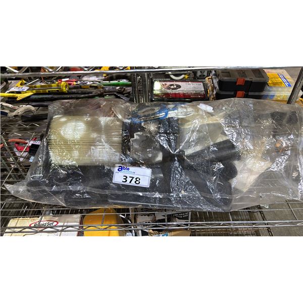 SHELF OF ASSORTED VACUUM FILTERS & ATTACHMENTS
