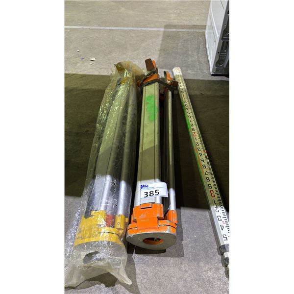 (2) SURVEYING TRIPODS & TELESCOPIC GRADE ROD
