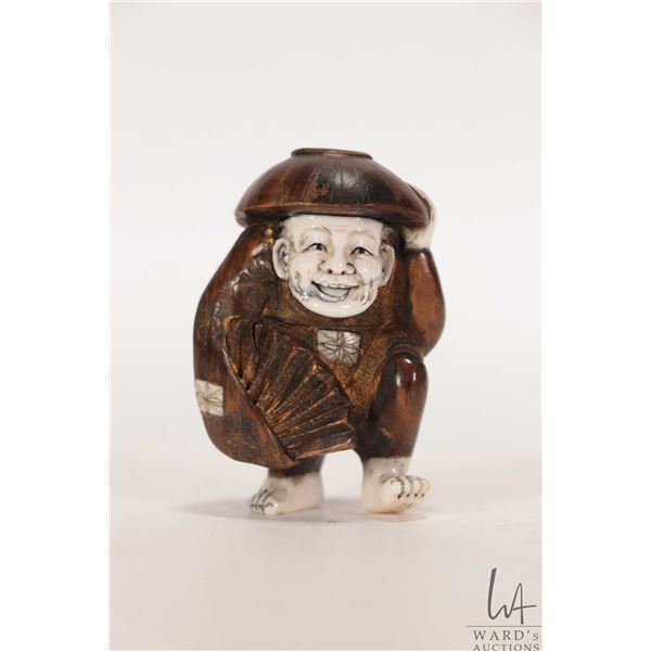 Antique hand signed Japanese Netsuke Okino dancer, 1 1/2" in height