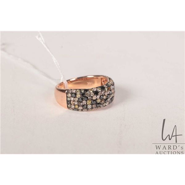 14kt rose gold band set with 1.25cts of colourless, light yellow, fancy yellow, intense yellow, ligh