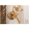 Image 2 : Antique 14kt yellow gold rosary with crucifix and Virgin Mary medallion surrounded by tiny seed pear