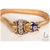 Image 2 : Antique Victorian Revival 14kt yellow gold, diamond, serpentine link and guilloche blue enamel adjus