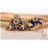 Image 3 : Antique Victorian Revival 14kt yellow gold, diamond, serpentine link and guilloche blue enamel adjus