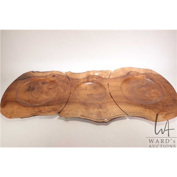 Brian McEvoy, artisan made decorative Myrtle wood with live edge, turned three section tray, numbere