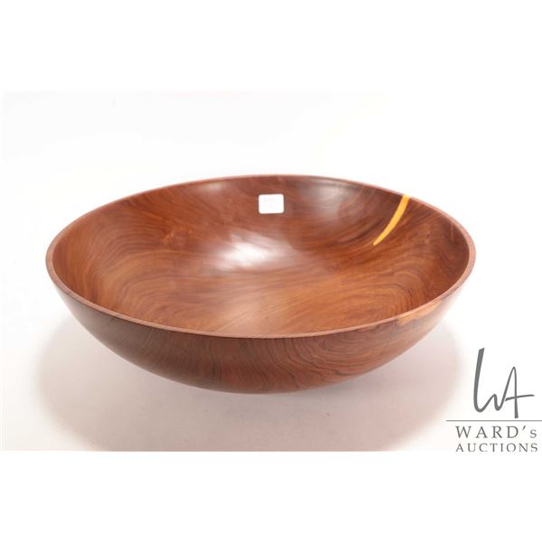 Brian McEvoy, artisan made decorative Fustic turned wooden bowl, 14" in diameter, 4 1/2' in height. 