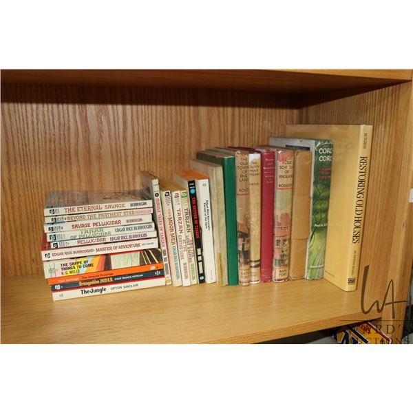 Selection of hardcover and soft cover books including English hardcover school books circa 1930-40's