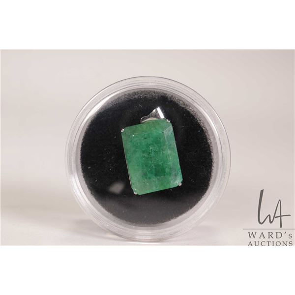 12.40 ct Zambian emerald, emerald cut gemstone in sterling silver mount with certificate provided by