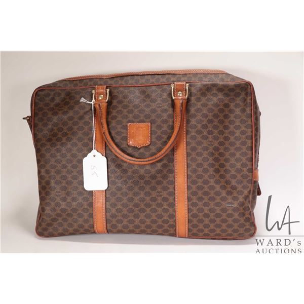 Vintage Celine MacAdam canvas and brown leather briefcase ( note: damaged pull tab)   Note: Buyer mu