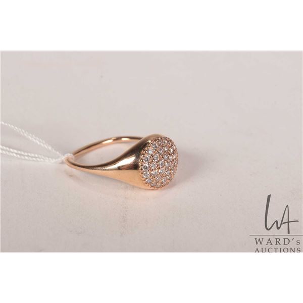 18kt rose gold and diamond ring set with .37cts of round full cut white diamonds. Retail replacement