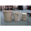 Image 1 : Three stoneware crocks including five gallon Medalta Potteries with handles, three gallon Alberta Po