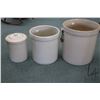 Image 2 : Three stoneware crocks including five gallon Medalta Potteries with handles, three gallon Alberta Po