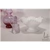 Image 4 : Selection of vintage collectible glass including milk glass comport with applied clear ruffled edge,