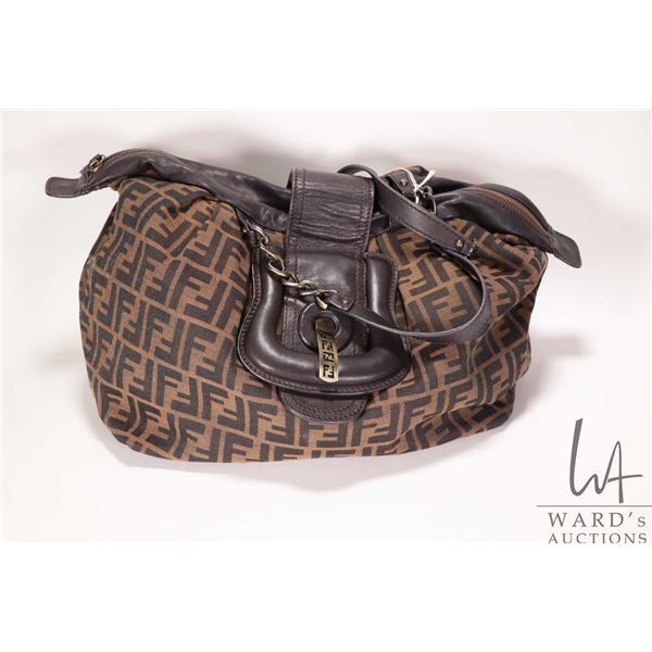 Vintage Fendi Tobacco Zucca print canvas and leather bag, serial no. 2415-3B:102-UNU032   Note: Buye