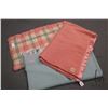 Image 1 : Three wool blankets including pink 83" X 63", green 19" X 71" and plaid 86" x 71"