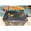 Image 2 : Vintage black lacquer style lidded chest with Chinoserie florals, 12 1/2" H X 20" L X 12" D