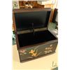 Image 3 : Vintage black lacquer style lidded chest with Chinoserie florals, 12 1/2" H X 20" L X 12" D