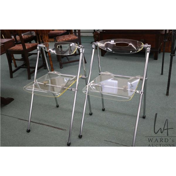 Pair of Giancarlo Piretti for Castelli style mid-century modern Lucite folding chairs. NO markers ma