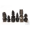 Image 1 : Six black and gold sheen hand carved obsidian Mayan Aztec figurines