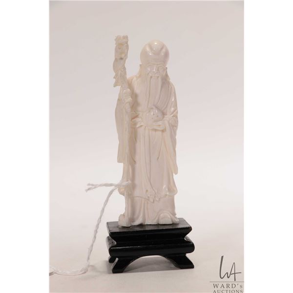 Shou Xing carved ivory "God of Longevity" 4" in height, not including base. Can not be shipped outsi