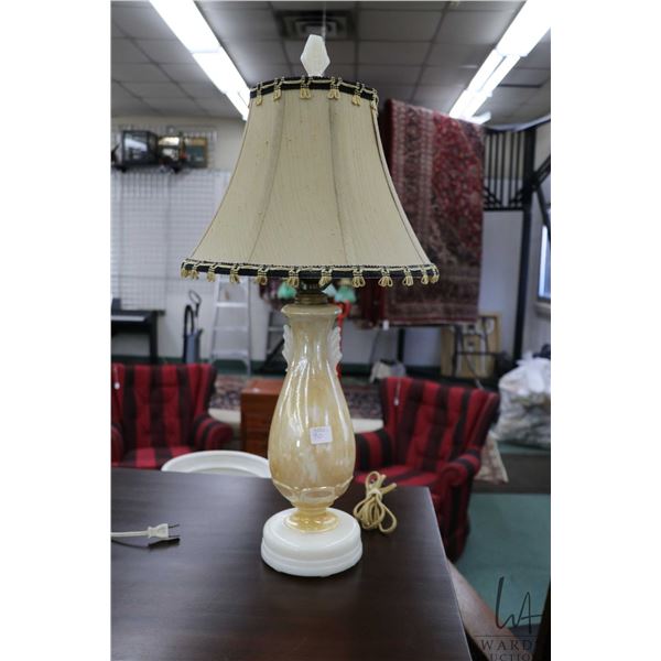Vintage Alacite luster table lamp with shade, note: original finial, 25" in height