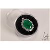 Image 1 : 7.10 ct oval cut emerald gemstone set in sterling silver mount with cubic zirconia and certificate p