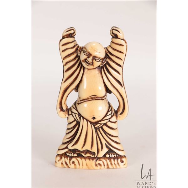 Carved ivory Jolly Hotei figure 3 1/4" in height. Can not be shipped outside of Canada. Canadian buy