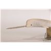Image 2 : Inuit whalebone carved narwhal on soapstone plinth, retains part of it's original Eskimo Art label a
