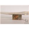 Image 6 : Inuit whalebone carved narwhal on soapstone plinth, retains part of it's original Eskimo Art label a