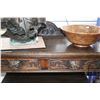 Image 2 : Antique European quarter cut oak server with two tiered base and two carved front drawers featuring 
