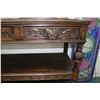 Image 4 : Antique European quarter cut oak server with two tiered base and two carved front drawers featuring 
