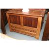 Image 1 : English oak Tudor style blanket box with flip top and two drawers, 25" H X 36" W X 18" D