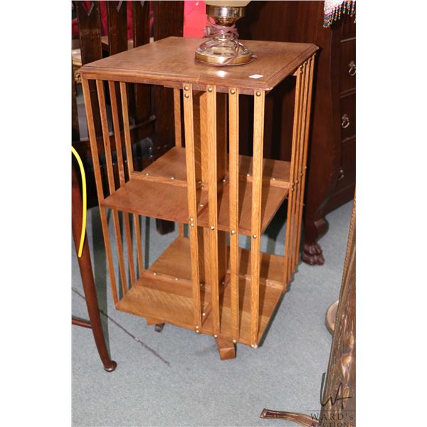 Antique quarter cut oak, rotating Mission style bookcase, 33" H X 18" W