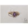 Image 2 : 10kt yellow gold ring set with amethyst gemstone and diamond accents, size 5.5