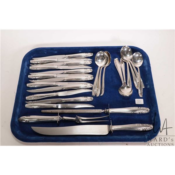 Wallace "Stradivari" sterling silver flatware including twelve steak knives, eleven soup spoons plus