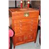 Image 1 : Chinese carved rosewood flatware cabinet with flip top, four drawer and two doors, 32" H X 22" W X 1