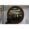 Image 1 : Large modern gilt framed round beveled wall mirror, outside dimensions 42"
