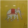 Image 1 : Gilt framed vintage Jim Thompson silk elephant scarf, overall dimensions including frame 38-1/2" x 3